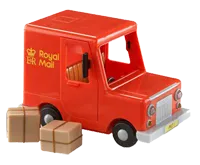 toy royal mail van with parcels