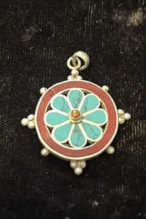 Dharmachakra pendant silver with stones 2.5cm