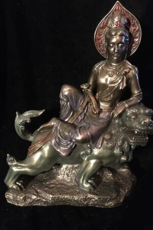Manjusri on lion statue Resin/bronze 26cm