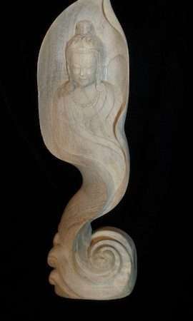 QUAN YIN WOOD STATUE 35cm