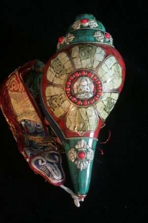 CONCH with  STONE INLAY LOTUS