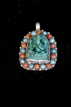GREEN TARA RESIN Pendant with stones 4.5cm