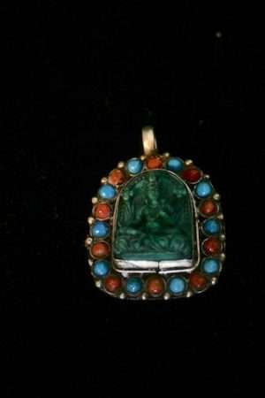 GREEN TARA RESIN Pendant with stones 4.5cm