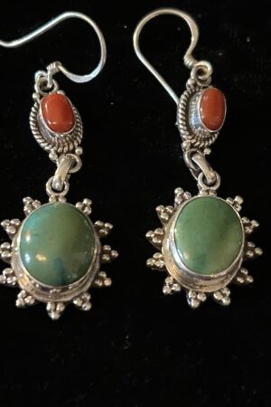 TURQUOISE AND CORAL Silver earrings