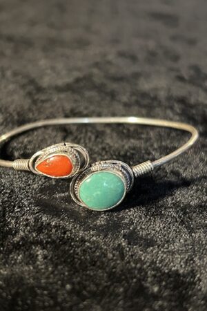 SILVER BRACELET WITH TURQUOISE AND CORAL STONES