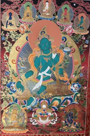 GREEN TARA and FIVE BUDDHAS THANGKA